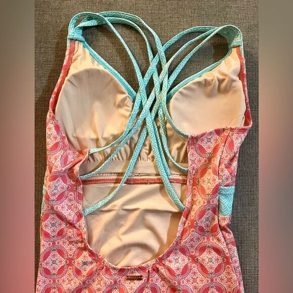 Cabana Life Tiffany Blue & Coral One Piece Swimsuit was a sample SZ S NWOT - Picture 3 of 7